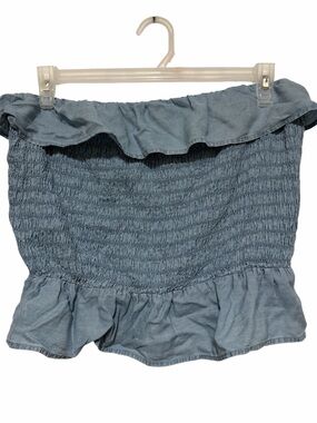 Xl Candie's Light Blue Smocked Off-Shoulder Ruffle Top